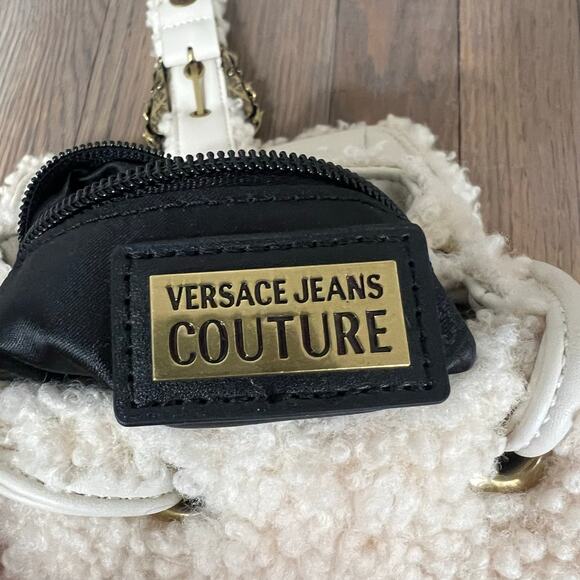 NWOT Versace Jeans Couture Faux Shearling Convertible Mini Backpack Cream & Gold main image 13